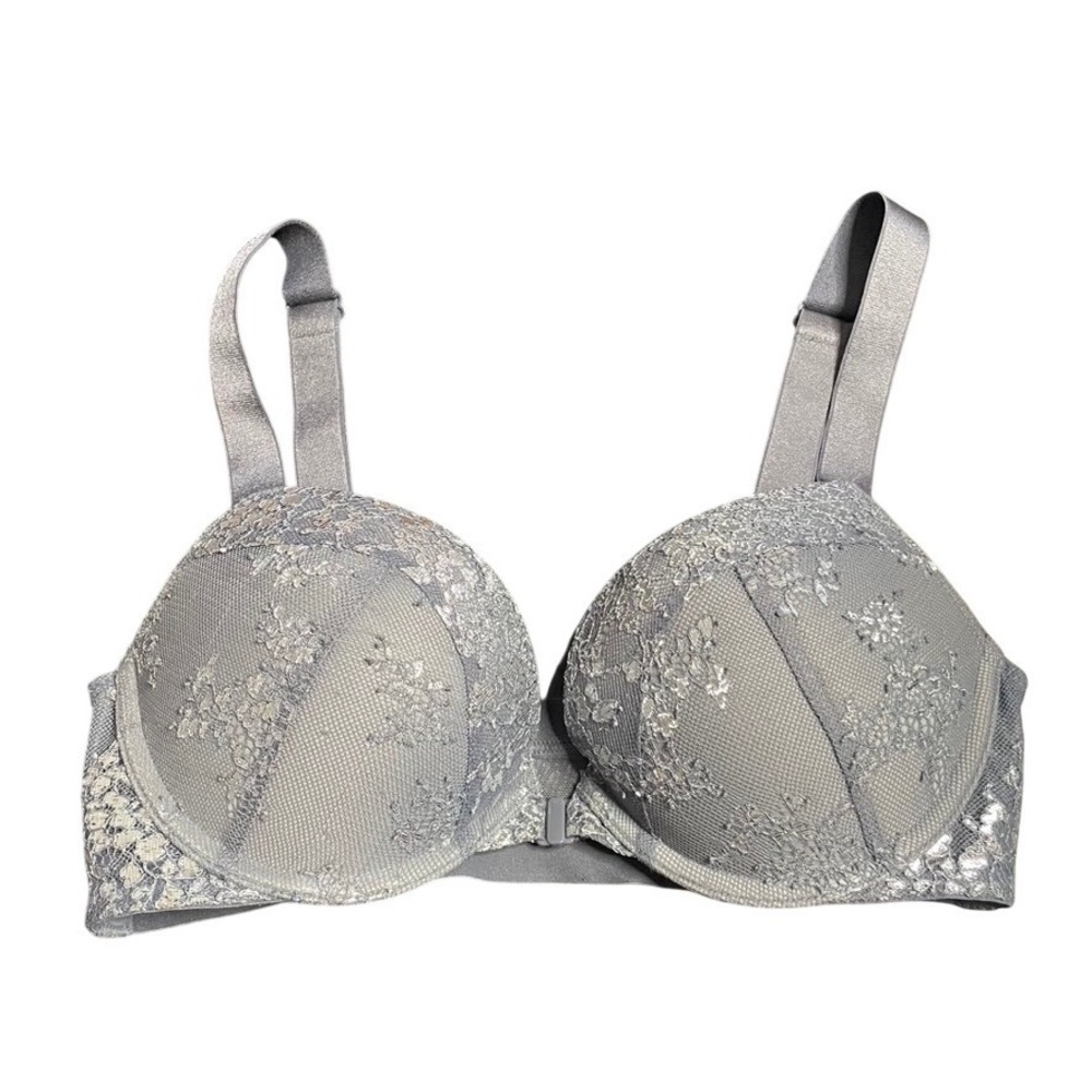 Victorias Secret Push Up Bra Lace Detail Gray 32C Front Clasp